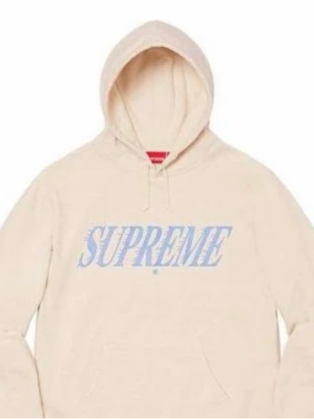Supreme Cream Crewneck Hoodie with Light Blue Logo